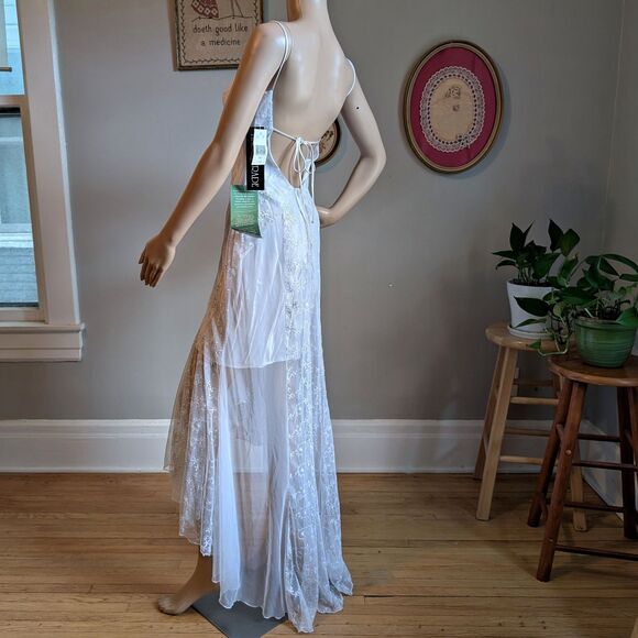 NWT Vintage 90s Y2K Masquerade White Prom Gown Silver Glitter Fairycore Bridal - Picture 9 of 15